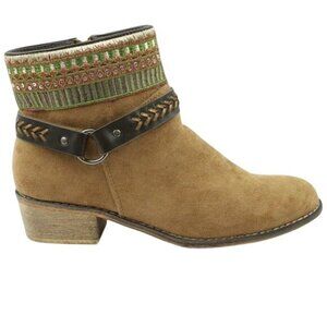 Tiara Camel Suede Embroidery Harness Biker Western Cowgirl Festival Booties NEW